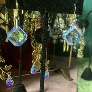 Swarovski Crystal Blue AB Silver Drop Elegant Earrings